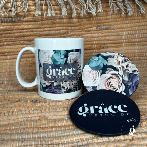 Ensemble Vêtue de grâce (tasse + sous-verre)