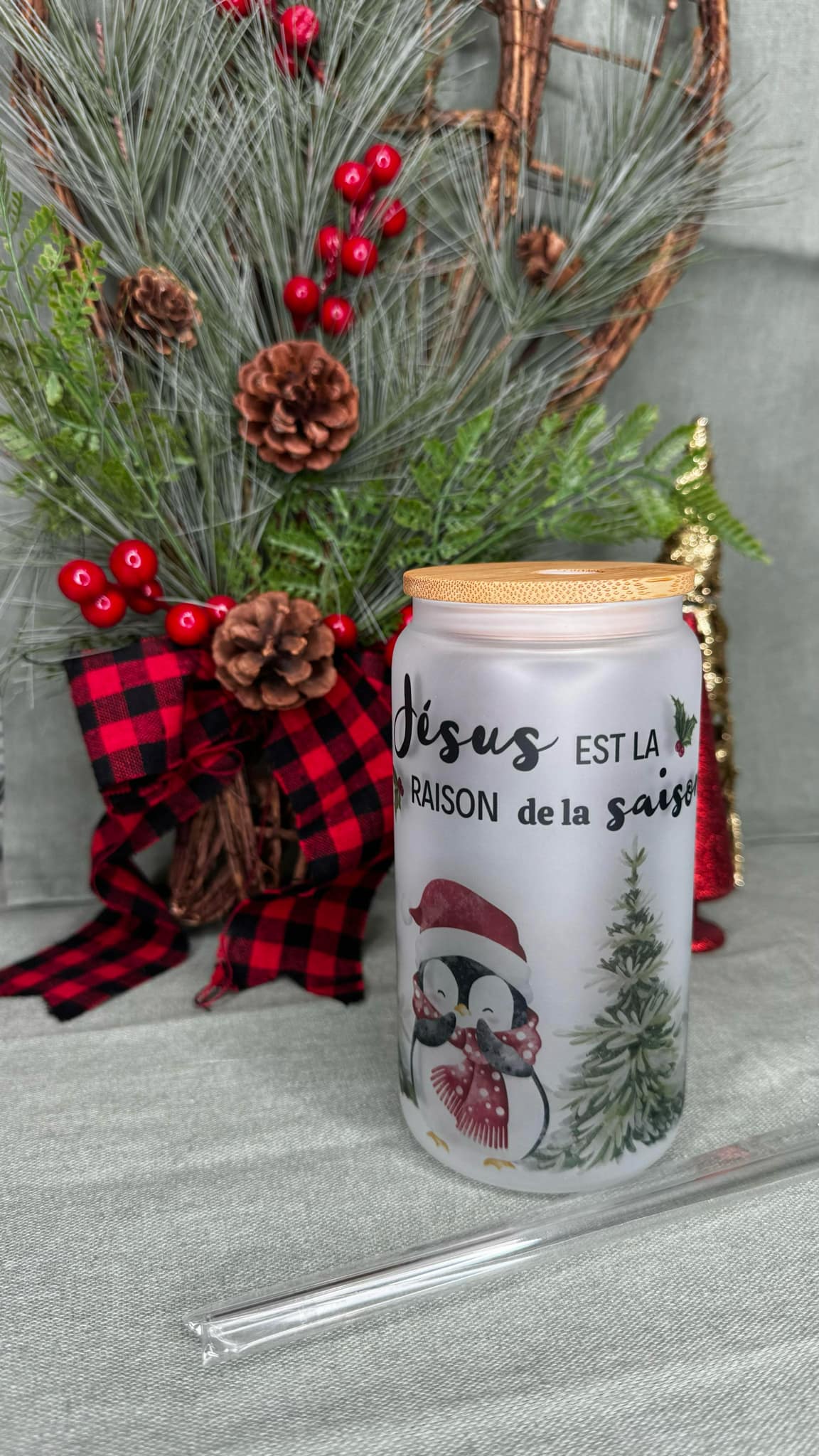 Tasse en verre givré d'hiver (avec cadeau sous-verres)