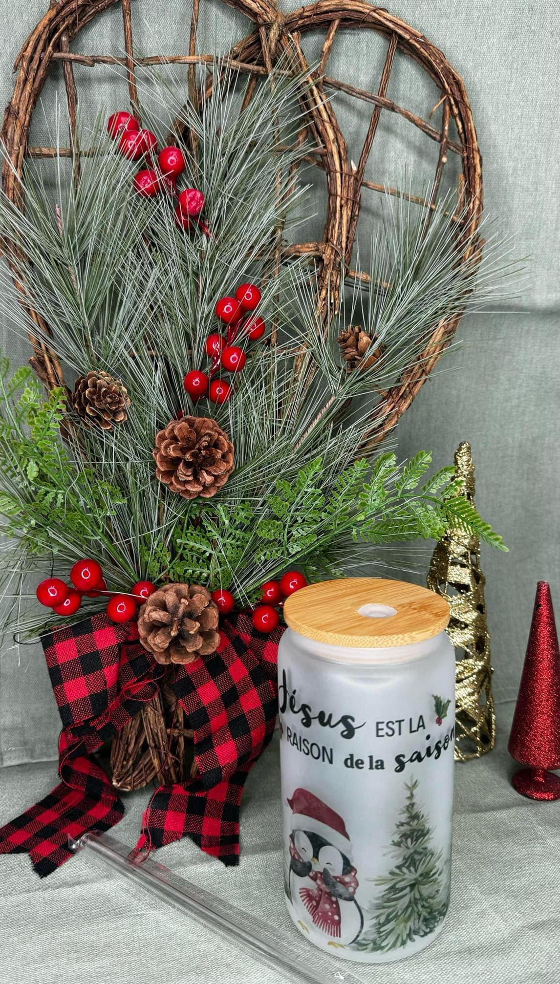 Tasse en verre givré d'hiver (avec cadeau sous-verres)