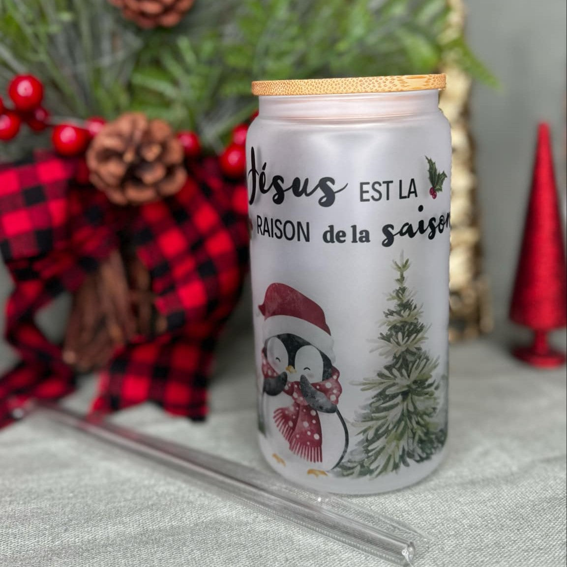 Tasse en verre givré d'hiver (avec cadeau sous-verres)